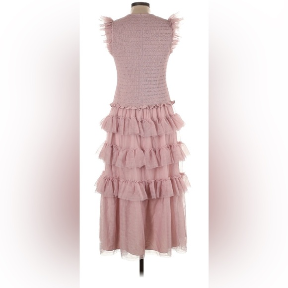 ME + EM Women's Ethereal Tulle Shirred Maxi Dress pink Glinda US Size 10 - Picture 7 of 11